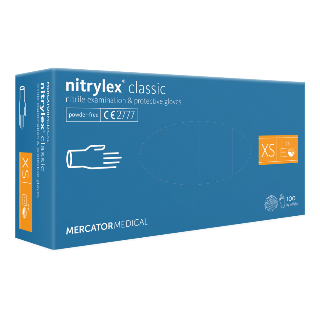 Nitrylex PF Vienreizlietojamie nitrila cimdi, bez pūdera XS Zili, 100 gab., 10 kastes