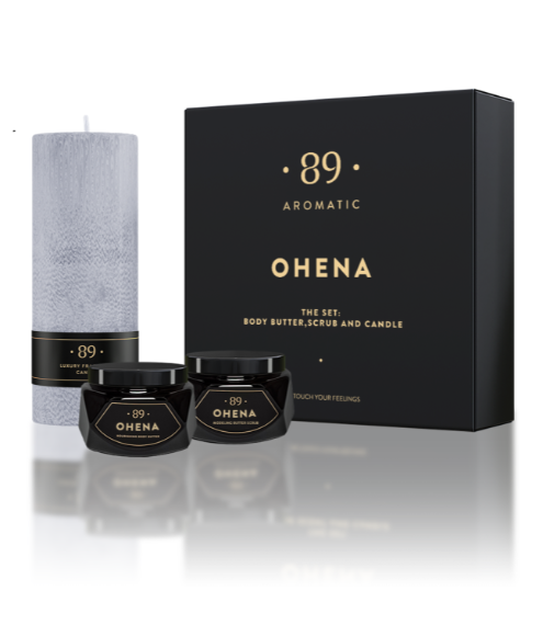 AROMATIC 89 Dāvanu komplekts (Ķermeņa skrubis, sviests, svece), Ohena