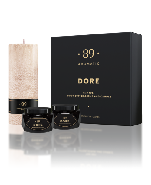 AROMATIC 89 Dāvanu komplekts (Ķermeņa skrubis, sviests, svece), Dore