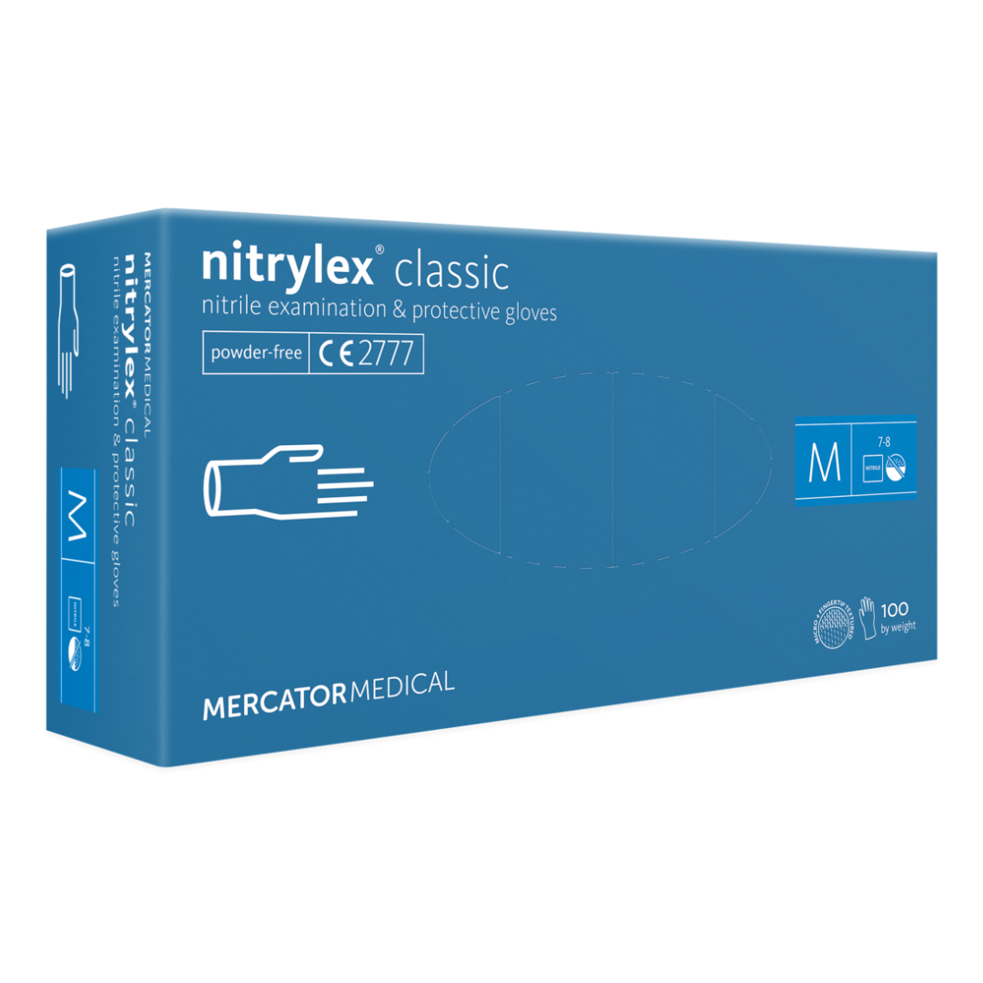 Nitrylex PF Vienreizlietojamie nitrila cimdi, bez pūdera M Zili, 100 gab., 10 kastes