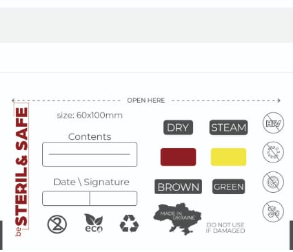 be STERIL&SAFE Karstā gaisa & Autoklāva kombinētie sterilizācijas maisiņi 60x100mm PKW ar indikatoru Balti 100gab.