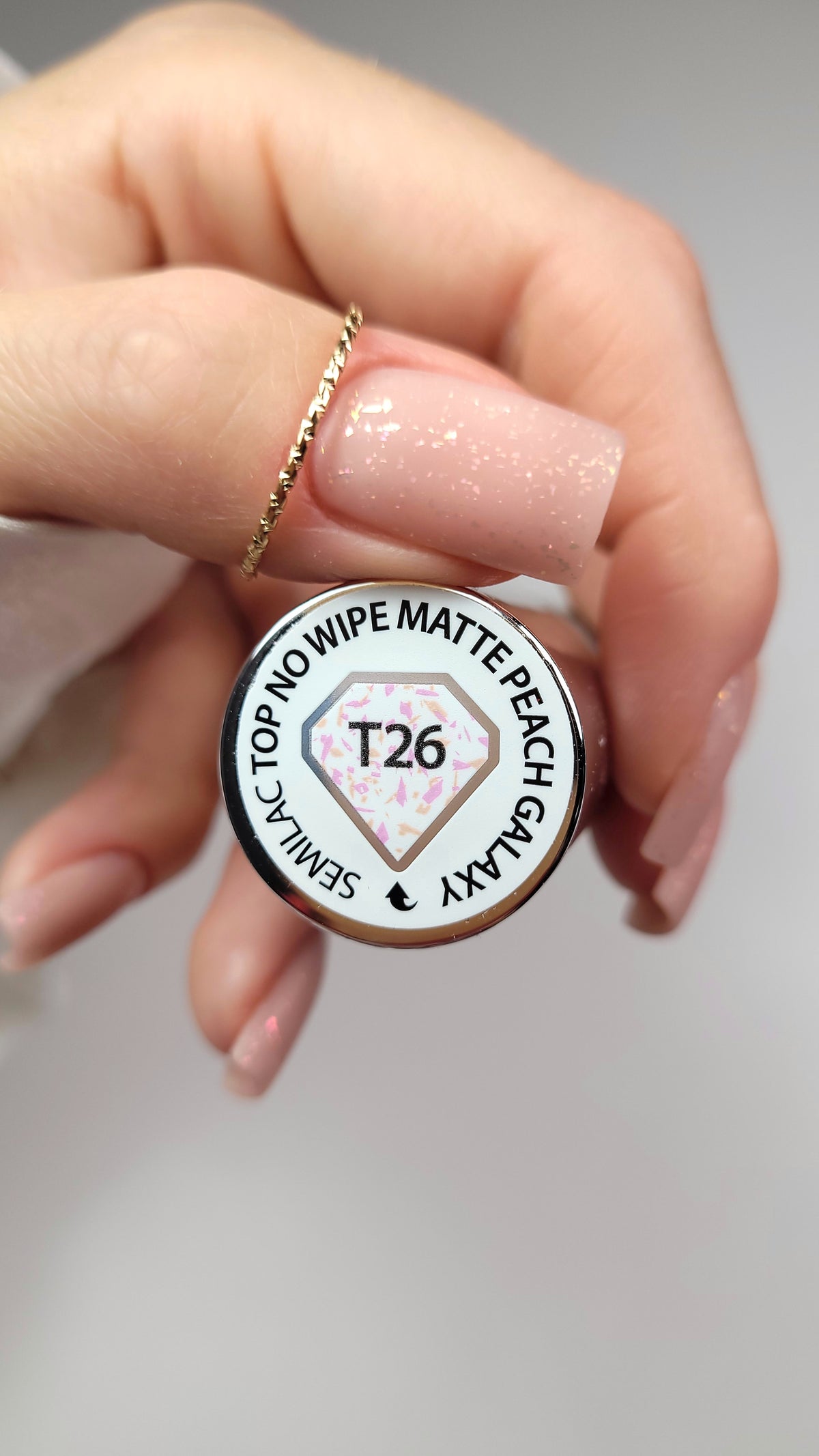 T26 Semilac UV-geellakk „Top No Wipe Matte Peach Galaxy”, 7 ml