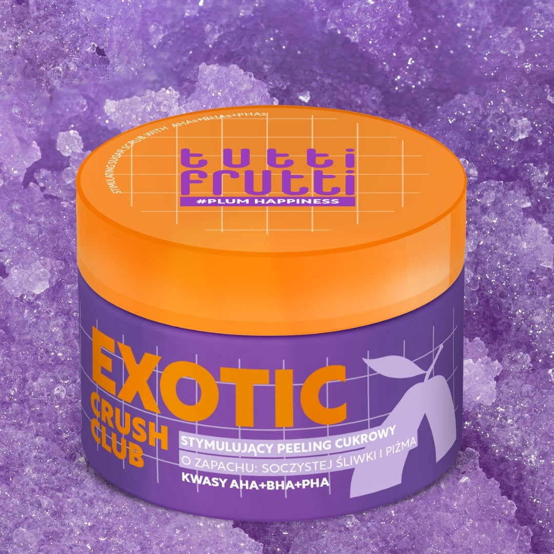 Farmona TUTTI FRUTTI PlumHappiness stimulējošs cukura ķermeņa skrubis ar AHA+BHA+PHA skābēm 300 gr