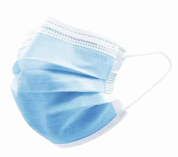 UNIGLOVES Medicīniskā sejas maska ar gumiju PROFIL PLUS BLUE 3-slāņi, 50 gab.