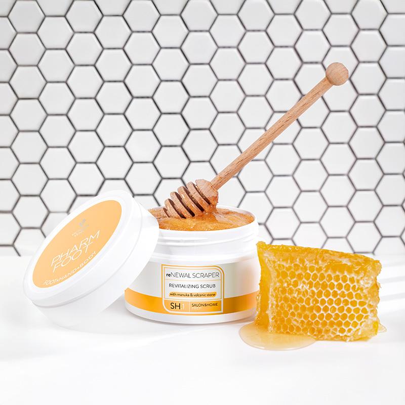 PHARM FOOT Скраб для ног с мёдом манука и вулканическим камнем, reNEWAL SCRAPER, 200g