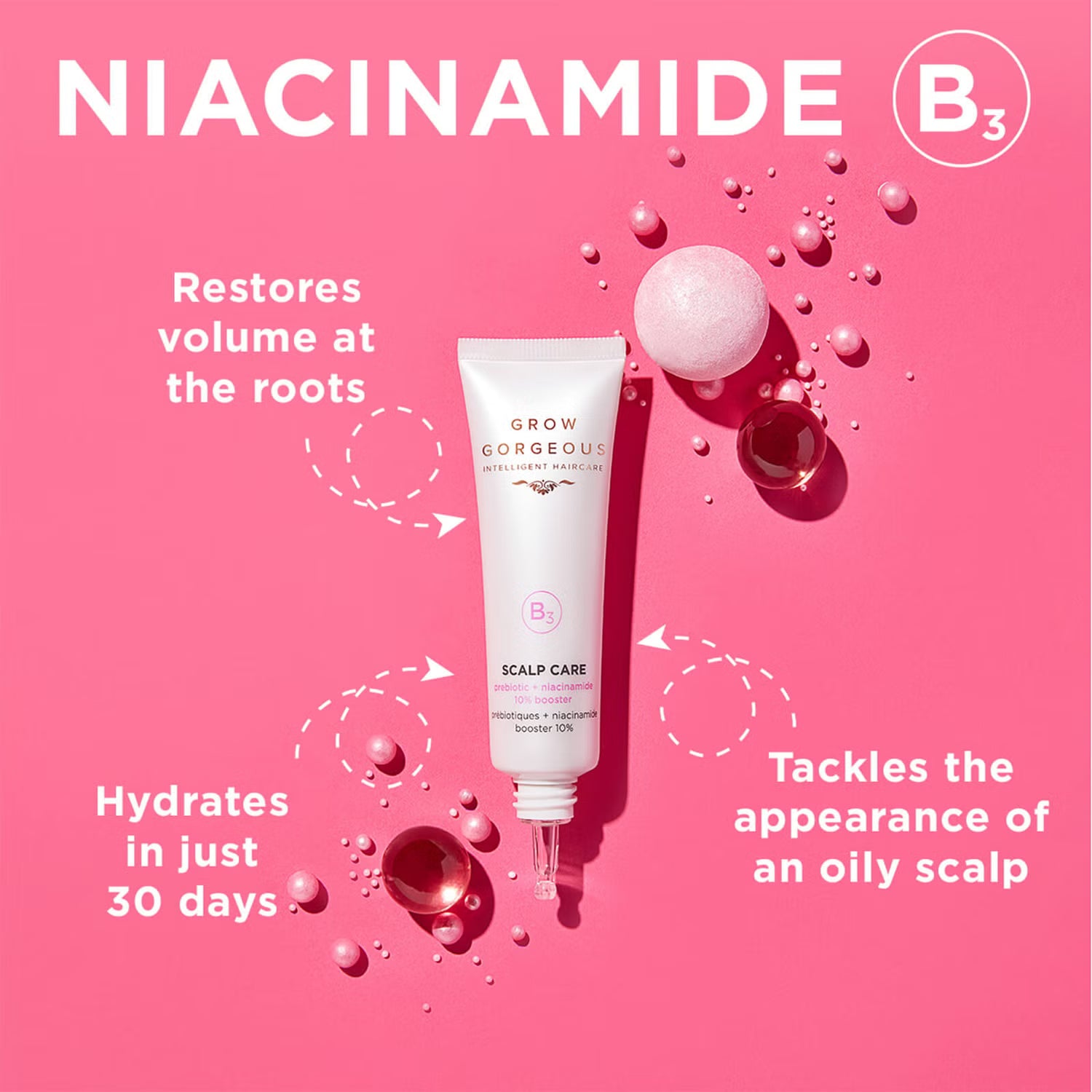 GROW GORGEOUS Scalp Care Volumising Niacinamide 10% Booster + Prebiotic - Объёмный концентрат с ниацинамидом 10% и пребиотиком для кожи головы, 30 мл