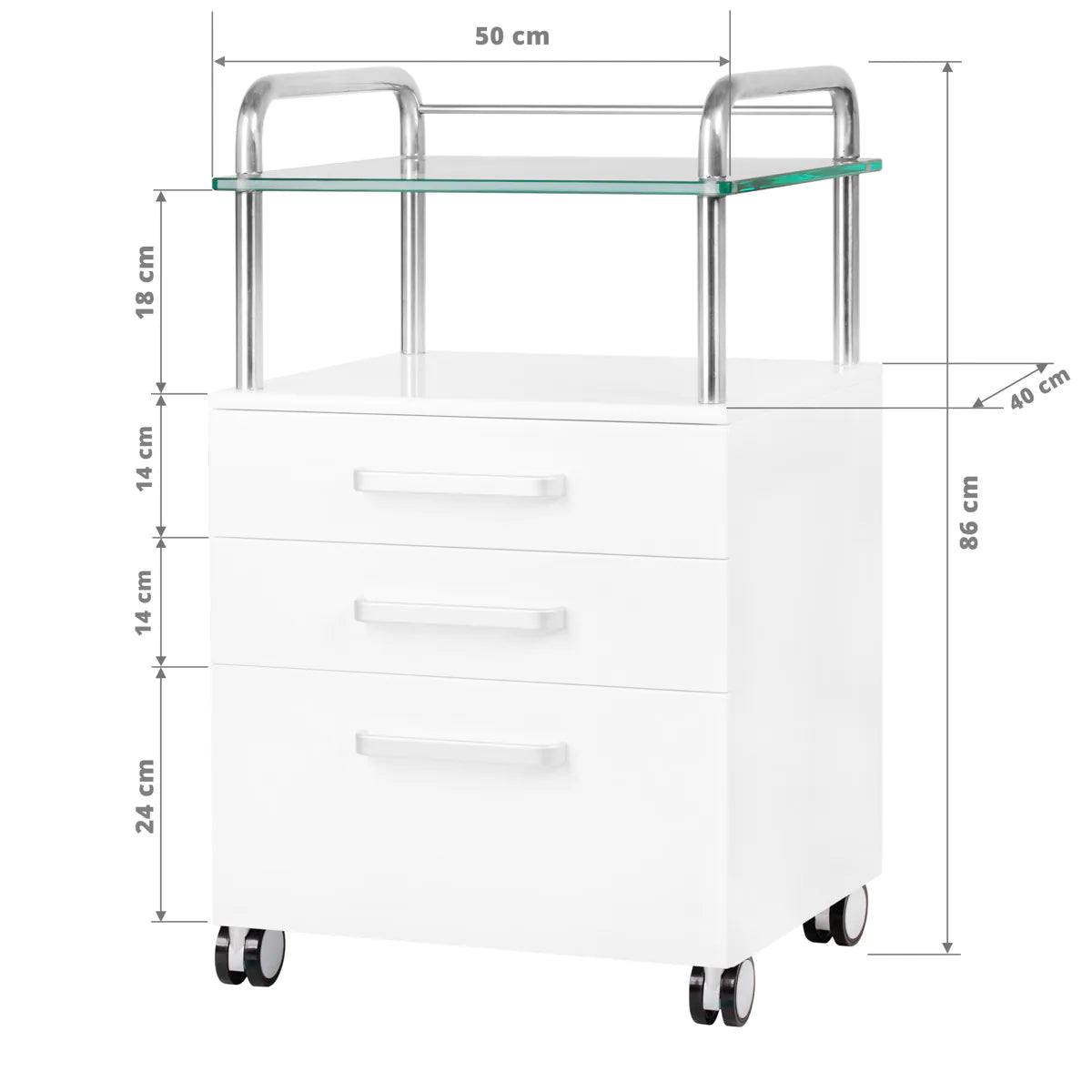 Podologentisch mit 3 Schubladen, weiß