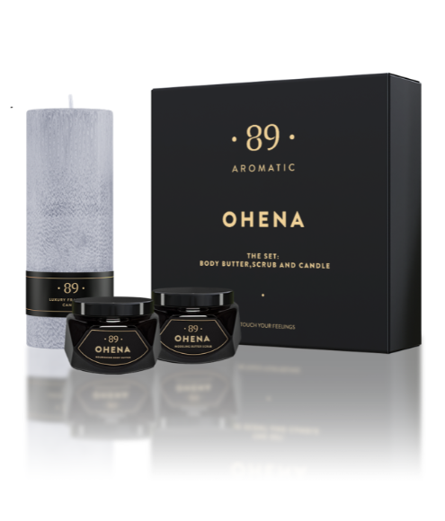 AROMATIC 89 Gift set (Body scrub, butter, candle), Ohena