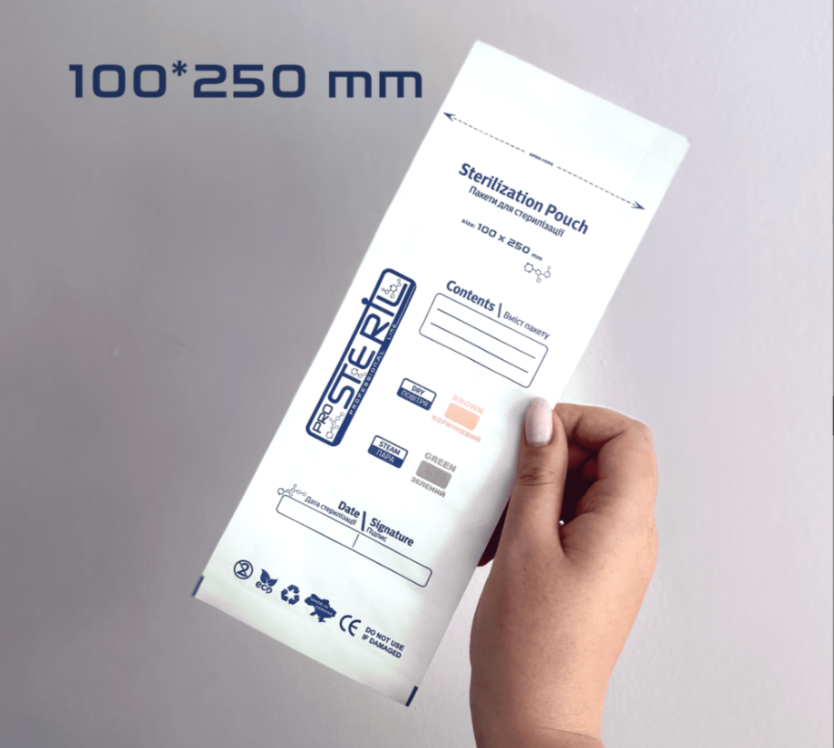 ProSteril Dry & Autoclave (Steam) Sterilization Bags 100x250mm with Indicator White 100pcs.