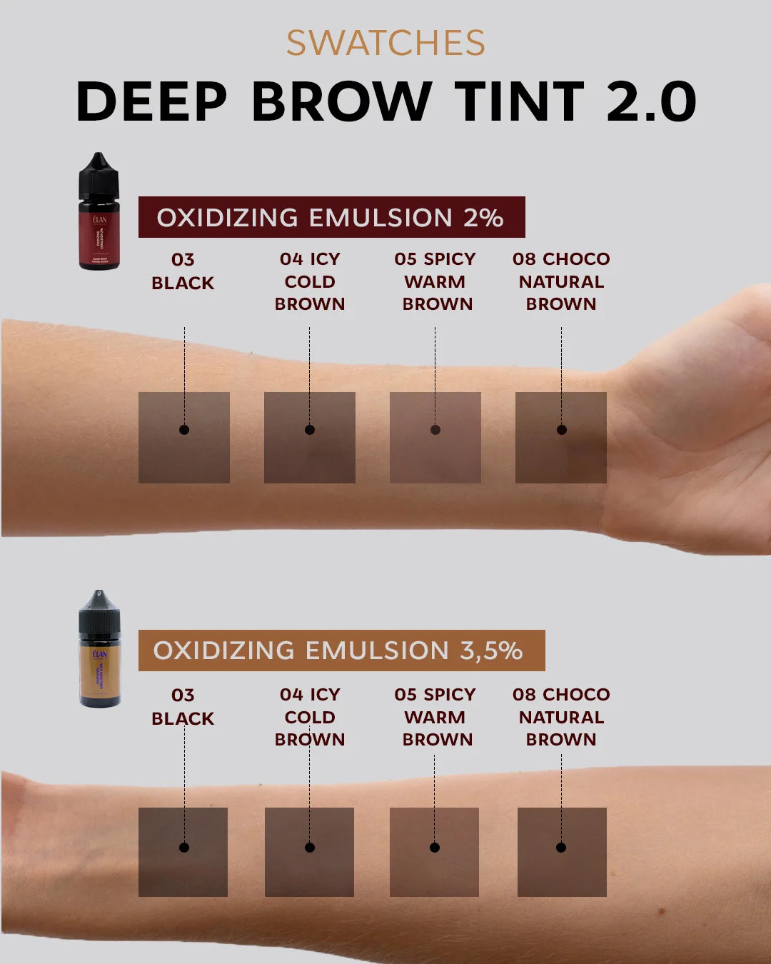 Elan Стойкая краска для бровей «DEEP BROW TINT», 2.0 08 CHOCO Натуральный коричневый 20 мл