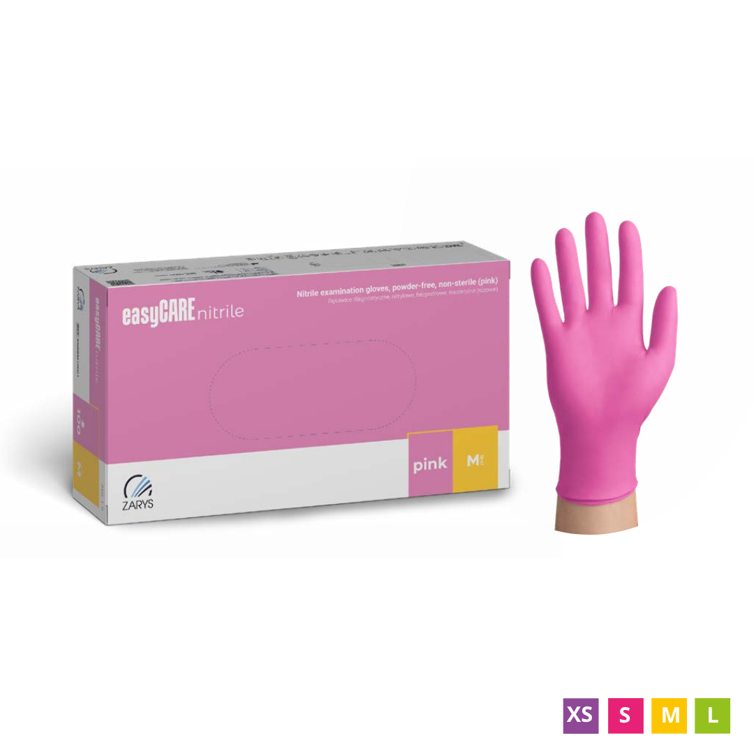 easyCARE Vienreizlietojamie nitrila cimdi, bez pūdera, Rozā, 100 gab.