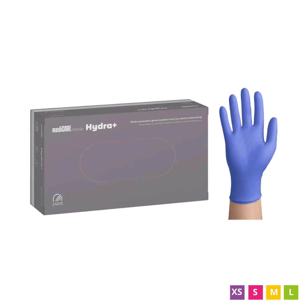 mediCARE Nitrile Hydra+ Vienreizlietojamie nitrila cimdi, bez pūdera, Zili violeti, 100 gab.