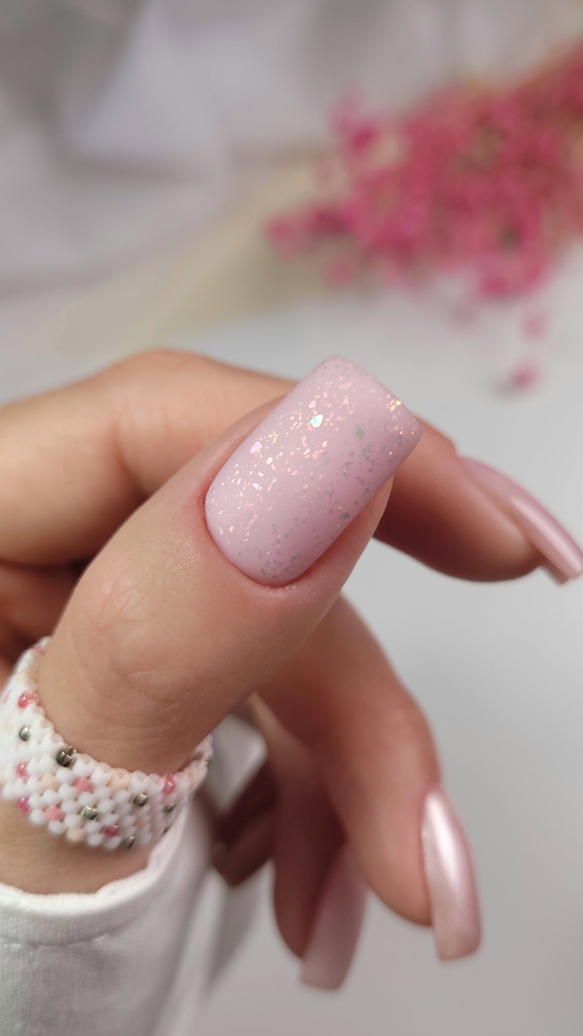 T26 „Semilac“ UV gelinis lakas „Top No Wipe Matte Peach Galaxy“, 7 ml